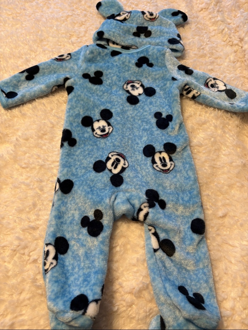 Disney baby Plush Blue Mickey Mouse Soft One-Piece with Hat and Blanket 3/6M - Picture 5 of 11